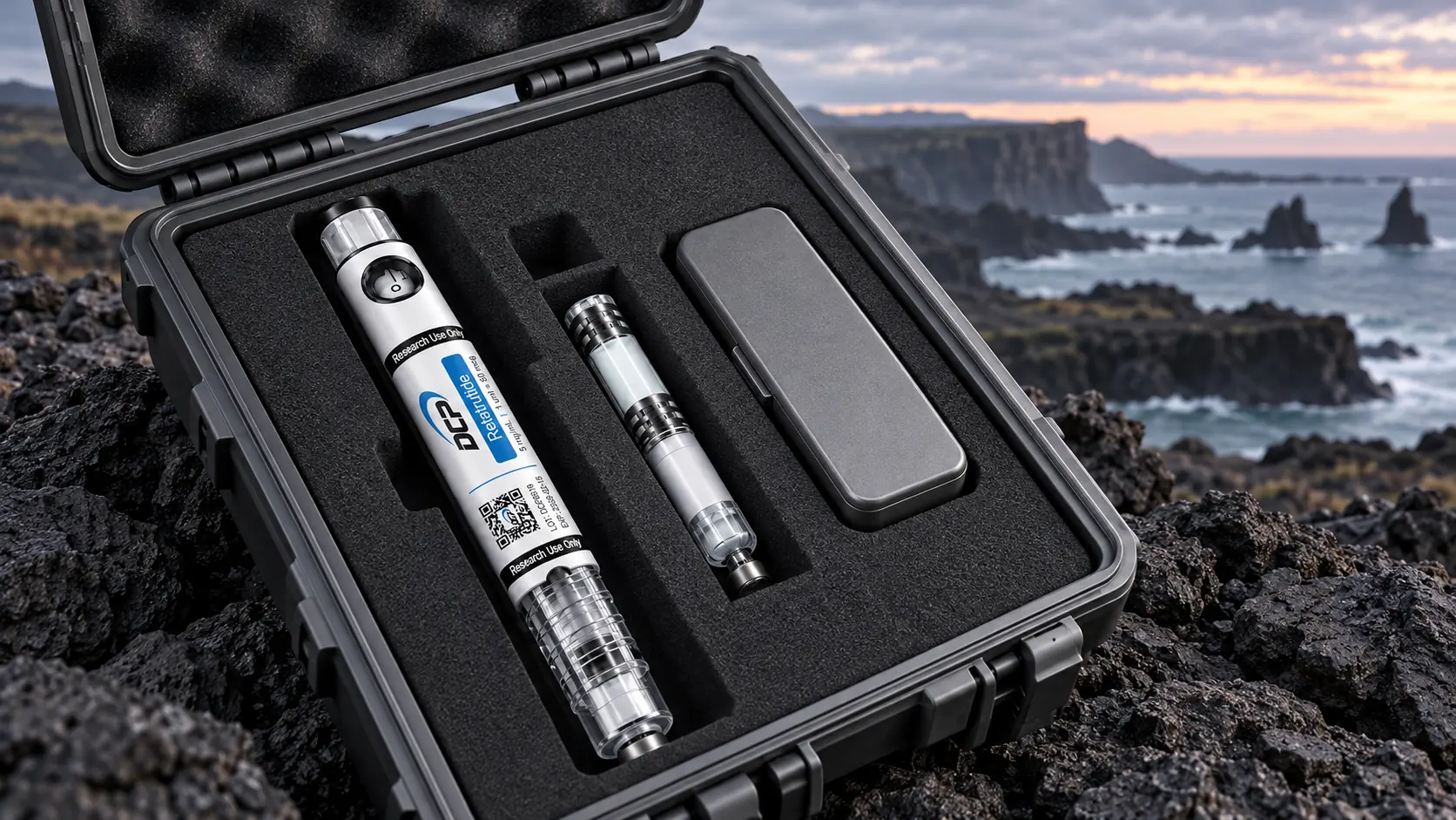 Dual Chamber Peptides — Fiktivní redakční scéna; nejde o doporučení pro venkovní skladování ani validovaný přepravní systém.